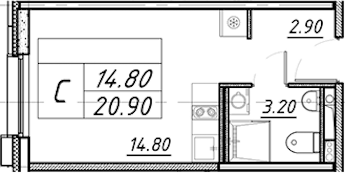 Квартира студия 20.9 м², 9/16 эт., ЖК «Avenue Apart Pulkovo»
